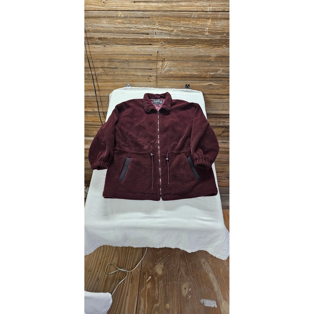 Forecaster Sport Womens Burgundy Fleece Full Zip Jacket Drawstring Waist Size L